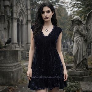 Tensione Velvet Viscose Cotton Blend Dress Whimsigoth Dark Romantic Gothic Mini